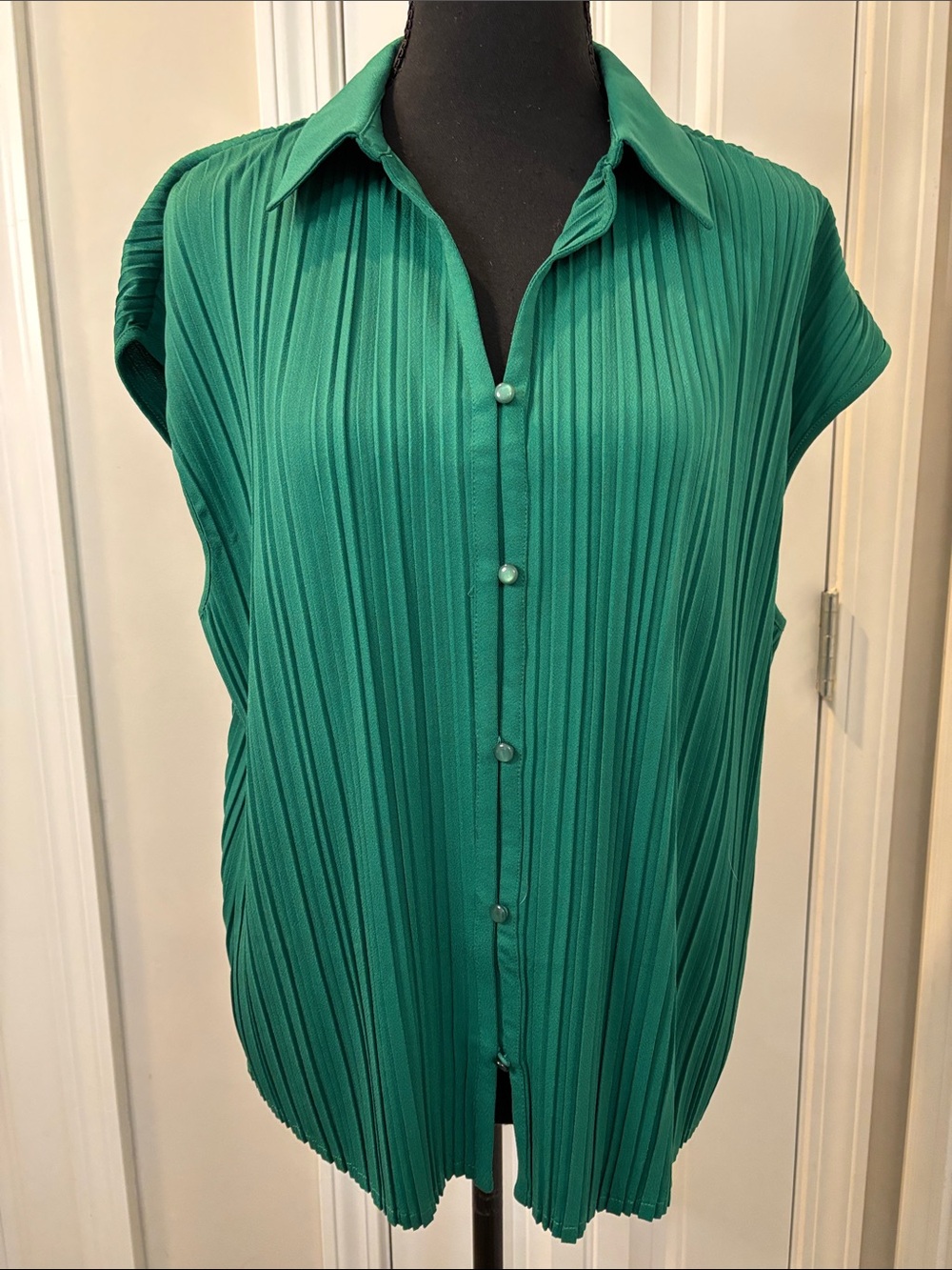 Adrianna Papell Emerald Green Sleeveless Pleated Blouse Size Large New With Tags